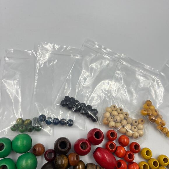 Large Vintage Lot Wooden Macrame Beads 1970's Green Orange Brown Cream - Picture 5 of 8